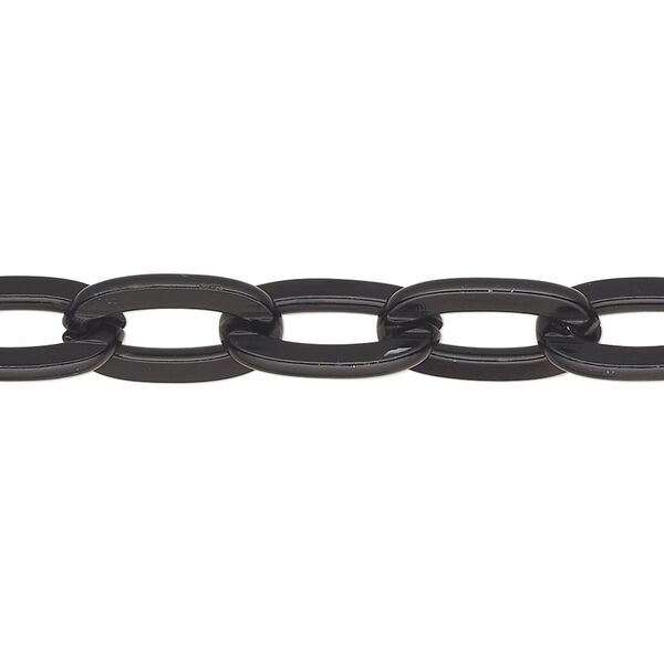 Chain, anodized aluminum, black, 9mm flat cable. Sold per pkg of 5 feet. image number 0