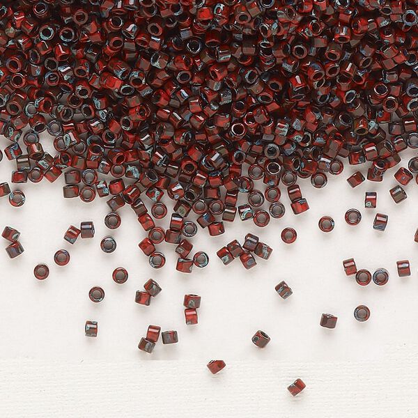 Seed bead, Delica®, glass, pkg/7.5g, #11 round, opaque Picasso red (DB-2263). image number 0