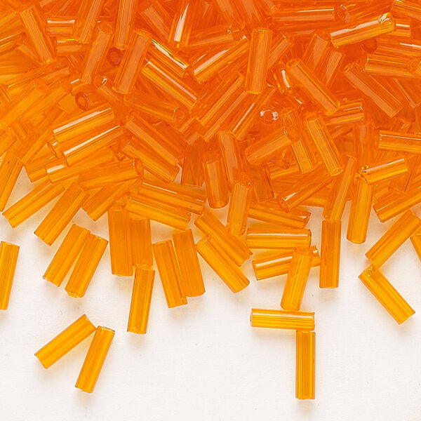 Bead, Preciosa Ornela Czech glass, bugle bead, pkg/500g, 1/4 inch, transparent orange, (90000). image number 0