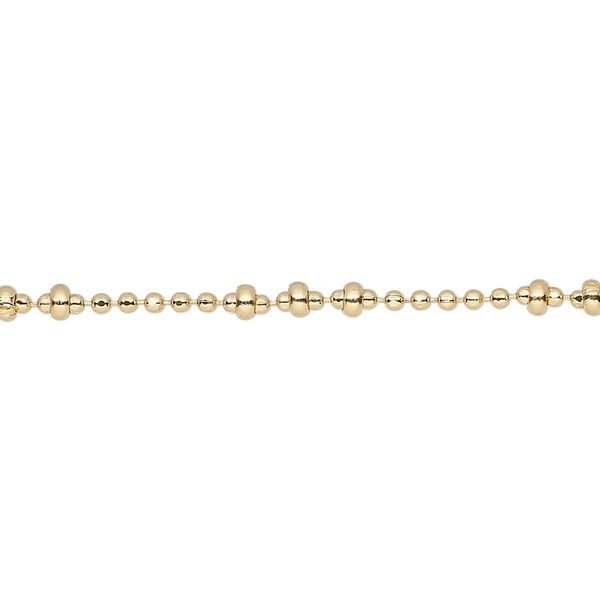 Chain, gold-finished brass, 1.5mm faceted ball and 2.8x1.5mm crimped rondelle. Sold per pkg of 5 feet. image number 0