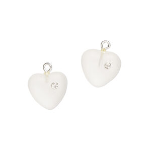 Drop 1pkg2, silver-plated brass / glass / cubic zirconia, translucent yellow and clear, 11mm frosted heart.