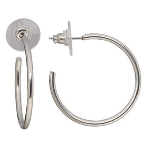Earring, stainless steel, 30mm round half-hoop with post. Sold per pkg of 2 pairs.