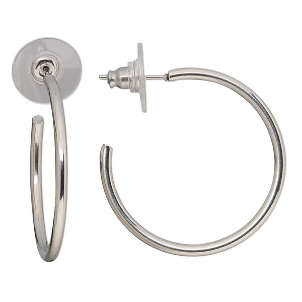 Earring, stainless steel, 30mm round half-hoop with post. Sold per pkg of 2 pairs. image number 0