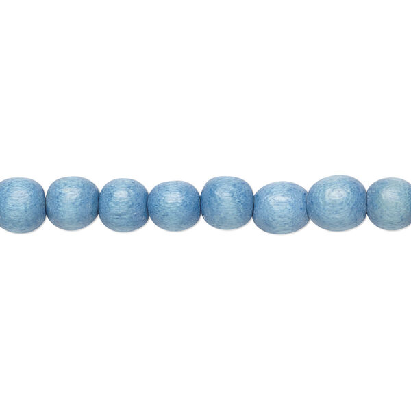 Bead, Taiwanese cheesewood (dyed / waxed), light blue, 5-6mm round. Sold per pkg of (2) 15-1/2" to 16" strands. image number 0