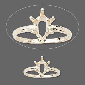 Ring, Sure-Set™, 14Kt gold, 9x6mm 6-prong pear basket setting, size 6. Sold individually.