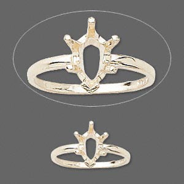 Ring, Sure-Set™, 14Kt gold, 9x6mm 6-prong pear basket setting, size 6. Sold individually. image number 0