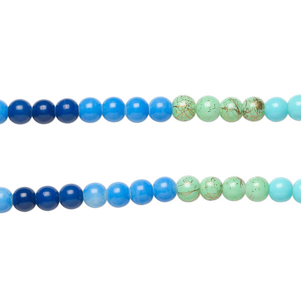 Bead, coated glass, opaque mixed blues, 8-8.5mm round. Sold per pkg of (2) 7-inch strands, approximately 50 beads. image number 0