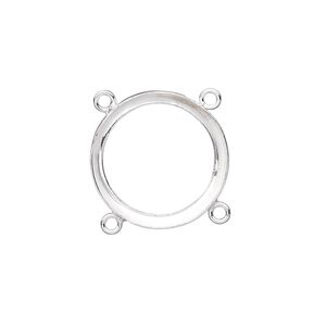 Link, fine silver, 19mm round with open back and 18mm round setting, 4 loops. Sold individually.