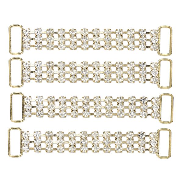 Focal, gold-finished brass and glass, clear, 3x1/2 inch rectangle with (2) 14x5mm holes. Sold per pkg of 4. image number 0