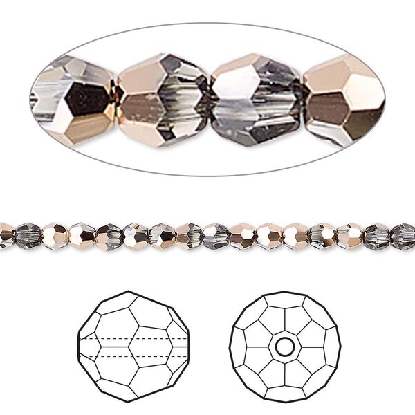 Bead 12pk crystal rose gold 18Kt gold-plated, Crystal Passions® 3mm round 5000 image number 0