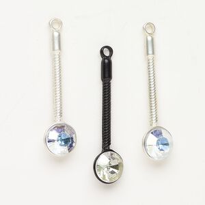 "Pewter" (zinc-based alloy) / brass / acrylic 1pkg3 focal assortment, matte silver-finished / black-finished / clear AB 41x11mm