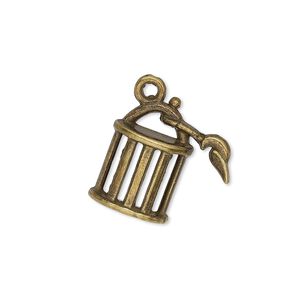 Charm, antique brass-plated "pewter" (zinc-based alloy), 19x18mm single-sided cage. Sold per pkg of 10.