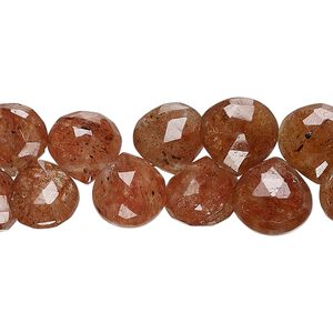 Strawberry quartz 1pkg1, hand-cut top-drilled faceted puffed teardrop bead natural 7 inch 10-12mm