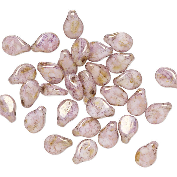 Bead, Preciosa Pip™, Czech pressed glass, marbled opaque purple, 7x5mm top-drilled pip. Sold per pkg of 30. image number 0