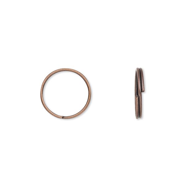 Split ring, antique copper-finished steel, 12mm round with 10.4mm inside diameter. Sold per pkg of 100. image number 0