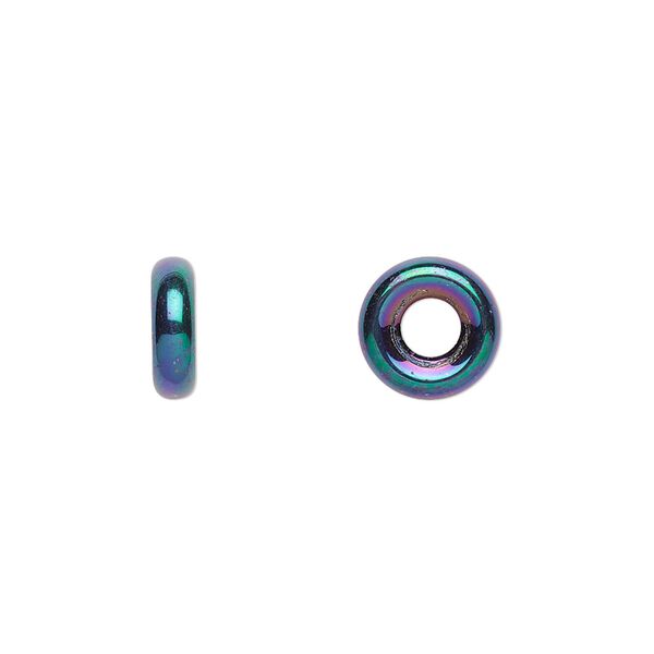 Bead, Czech pressed glass, iris purple, 9.5x3mm ring. Sold per pkg of 50. image number 0