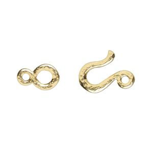 Clasp hook&eye 1pkg1 gold-plated pewter (tin alloy), 20x11mm hammered, TierraCast® 1-strand