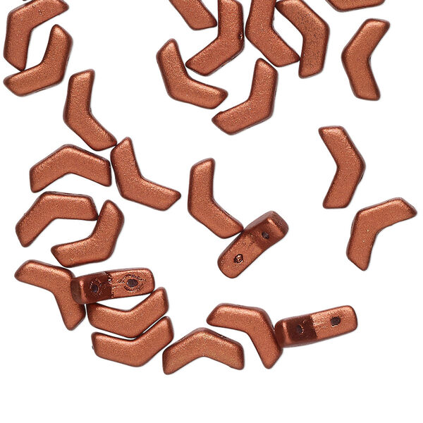 Bead, Preciosa, Czech pressed glass, opaque satin copper, 8.5x4.5mm double-drilled chevron. Sold per pkg of 30. image number 0