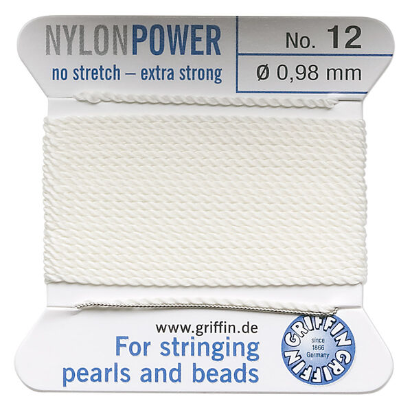 Thread, Griffin, nylon, white, size #12. Sold per 2-meter card (approximately 78 inches). image number 0