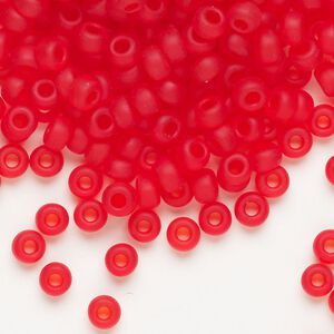 Seed bead, Miyuki, glass, pkg/25g, #6 rocaille, translucent matte red orange (RR-140F).