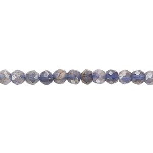 Iolite 1pkg1, hand-cut faceted round bead natural 13 inch 4mm