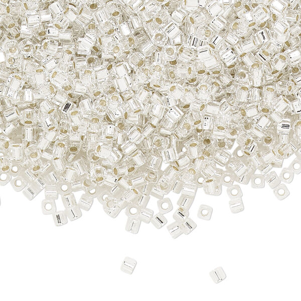 Seed bead, Miyuki, glass, pkg/250g, 1.8mm square, transparent silver-lined crystal clear, (SB-1). image number 0