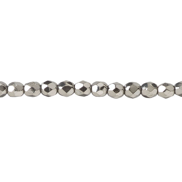 Bead, fire-polished, metallic grey glass, opaque clear, 4mm faceted round. Sold per 15-1/2 to 16-inch strand. image number 0
