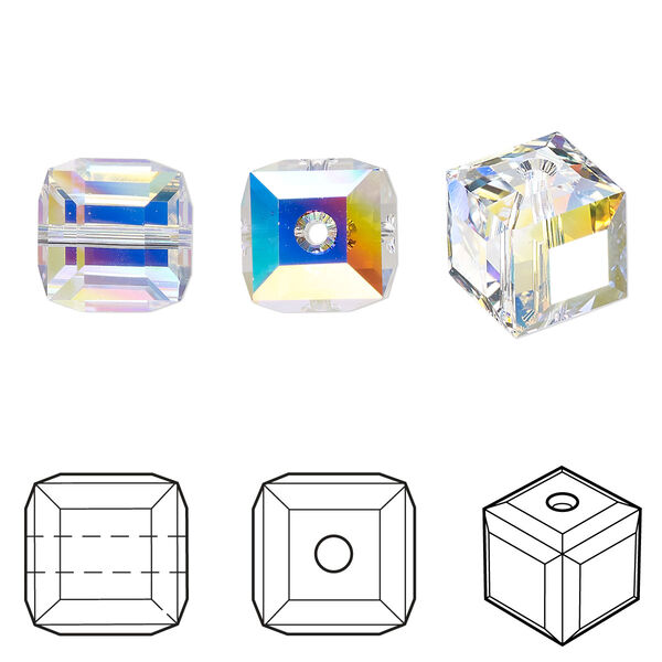 Bead 2pk crystal AB, Crystal Passions® 10mm cube 5601 image number 0