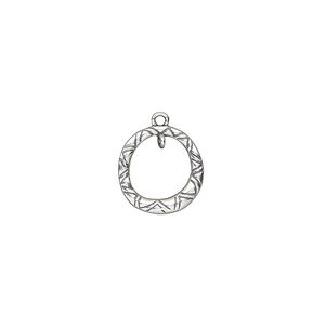 Drop, antiqued sterling silver, 11.5mm single-sided open round with lined design and inside loop. Sold individually.