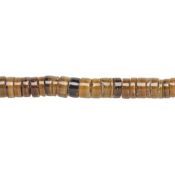 Bead, brown pen shell (natural), 4-5mm hand-cut heishi, Mohs hardness 3-1/2. Sold per 24-inch strand. image number 0