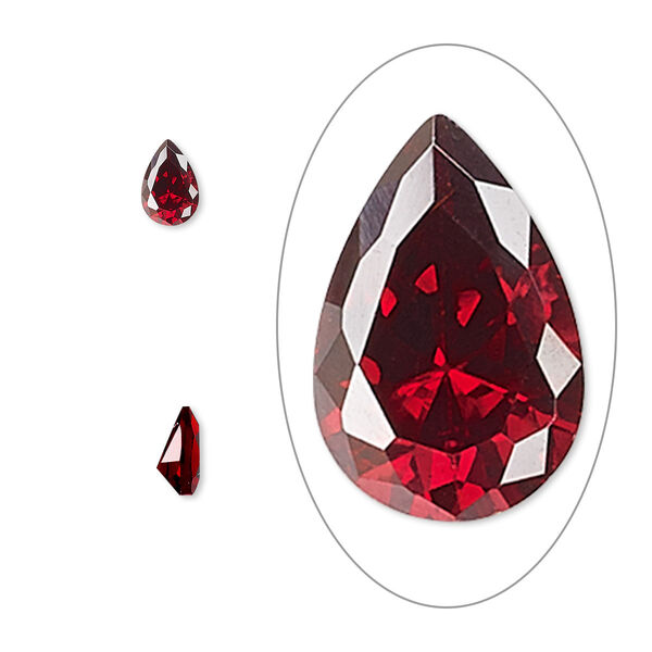 Gem, cubic zirconia, garnet red, 6x4mm faceted pear, Mohs hardness 8-1/2. Sold per pkg of 2. image number 0