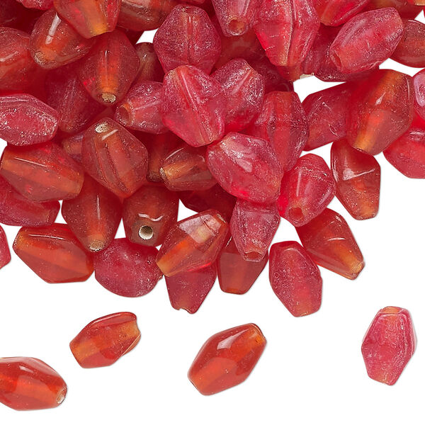Bead, lampworked glass, translucent red, 9x6mm double cone. Sold per 2-ounce pkg, approximately 190 beads. image number 0