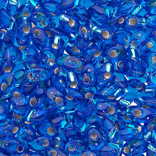 Seed bead, Miyuki, glass, pkg/10g, 7x4mm long magatama, transparent silver-lined cobalt blue (LMA-19). image number 0