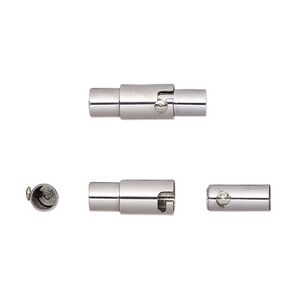 Clasp magnetic 1pkg1, 17x5mm locking round tube / fits 3.5mm cord, stainless steel 1-strand