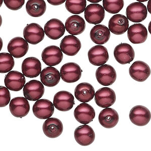 Bead, Czech pearl-coated glass druk 1pkg60, opaque deep fuchsia, 6mm round.