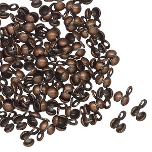 Bead tip, antique copper-finished brass, 6x4mm side clamp-on with closed loop. Sold per pkg of 100.