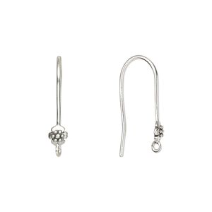 Ear wire fishhook 1pkg2 sterling silver, 21mm flower / open loop, 20 gauge antiqued 1 pair