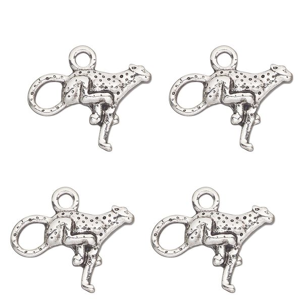 Charm, antique silver-finished "pewter" (zinc-based alloy) , 18x12mm single-sided cheetah. Sold per pkg of 4. image number 0