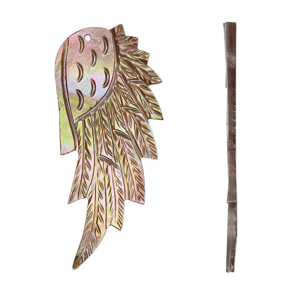 Focal, penguin wing oyster shell (natural), 51x23mm-59x31mm single-sided hand-cut carved wing, Mohs hardness 3-1/2. Sold individually. image number 0
