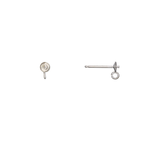 Earstud, sterling silver, 3mm cup with 2mm peg and open loop, fits 3-5mm half-drilled bead. Sold per pair. image number 0