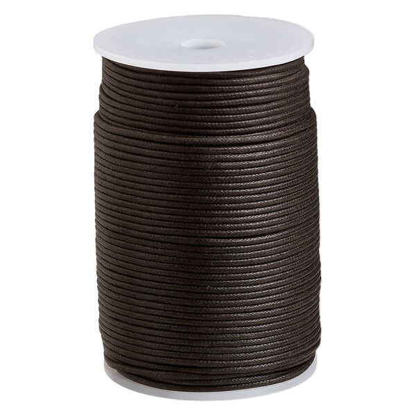Cord, waxed cotton, brown, 2mm, 50+ pound test. Sold per 100-meter spool. image number 0