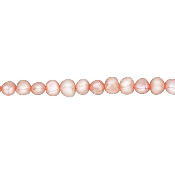 Pearl, cultured freshwater pearl (dyed), salmon, 3-4mm flat-sided potato, D grade, Mohs hardness 2-1/2 to 4. Sold per 15-inch strand, approximately 105 beads. image number 0