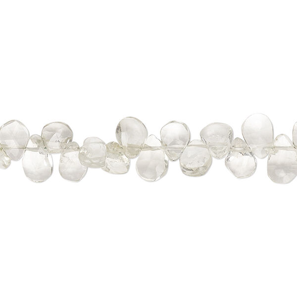 Bead, green quartz (heated), light, 6x4mm-9x6mm hand-cut top-drilled faceted puffed teardrop with 0.4-1.4mm hole, B+ grade, Mohs hardness 7. Sold per 9-inch strand. image number 0