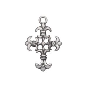 Drop, "pewter" (zinc-based alloy), 24x19mm fancy cross. Sold per pkg of 2.