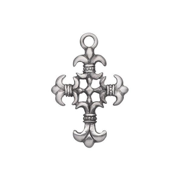 Drop, "pewter" (zinc-based alloy), 24x19mm fancy cross. Sold per pkg of 2. image number 0