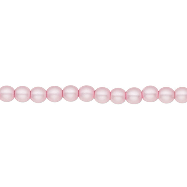 Bead, Czech pearl-coated glass druk, opaque matte light pink, 4mm round. Sold per 15-1/2" to 16" strand. image number 0