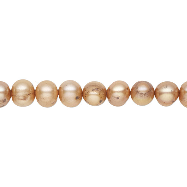 Pearl, cultured freshwater (dyed), brown, 5-6mm semi-round, C+ grade, Mohs hardness 2-1/2 to 4. Sold per 15-inch strand. image number 0