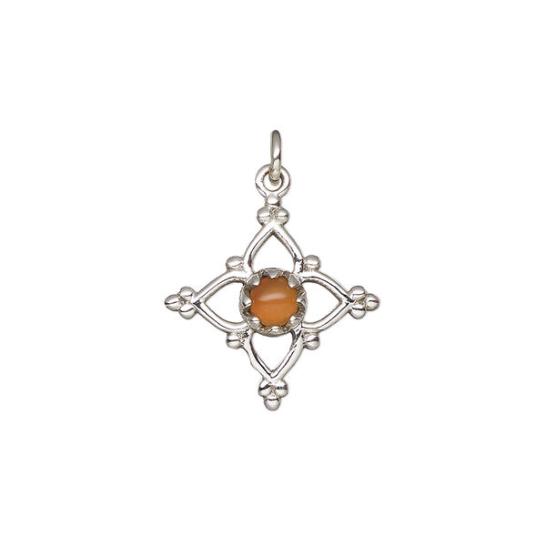 Drop, antiqued sterling silver and carnelian (dyed/heated), 17mm single-sided open beaded diamond. Sold individually. image number 0