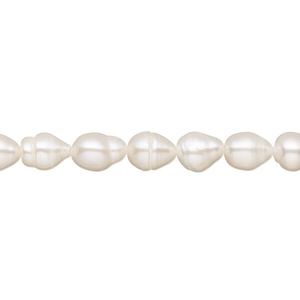 Pearl, cultured freshwater (bleached), white, 5-5.5mm rice, D grade, Mohs hardness 2-1/2 to 4. Sold per 15-1/2" to 16" strand. image number 0