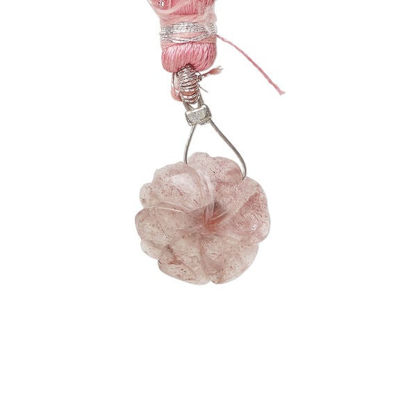 Strawberry quartz / garnet 1pkg1, top-drilled hand-cut 1sided carved flower bead natural, 14mm image number 1